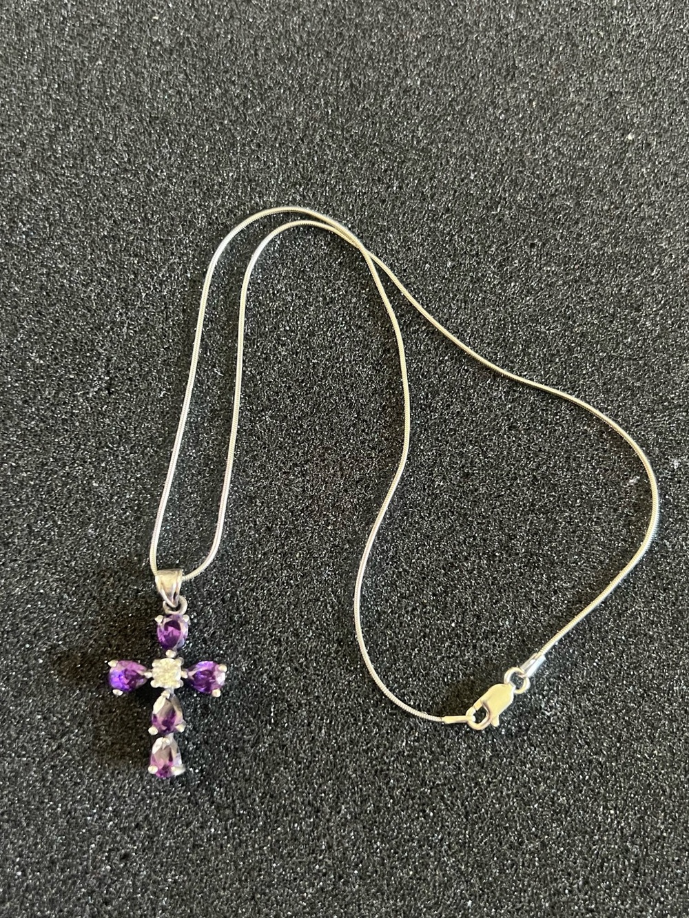 Sterling Silver Amethyst Gems Christian Cross Pendant